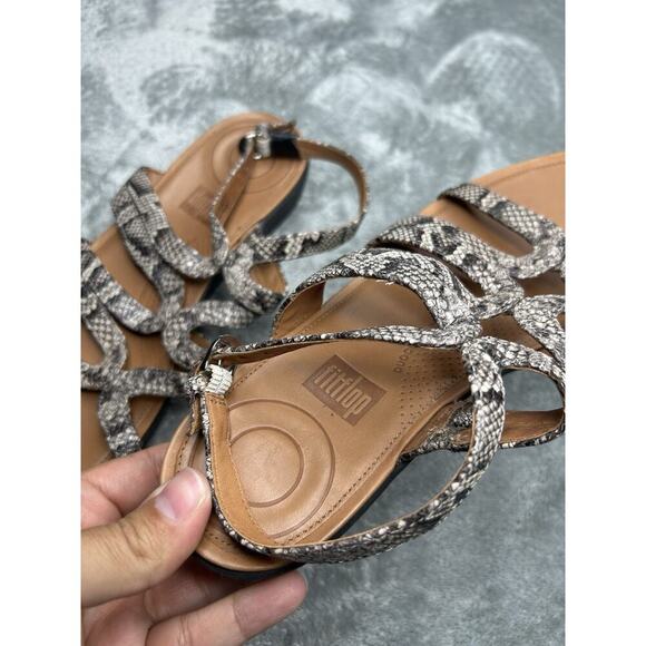 FITFLOP Strappy Strata Snake Print Sandals Flats Gladiator Leather Womens Size 6 - Picture 4 of 5